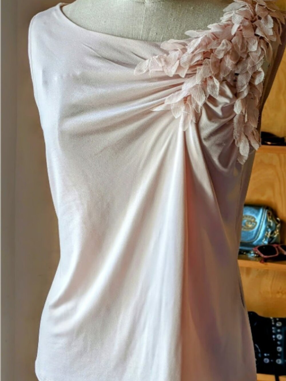 Vintage Y2K Milano Women's Pink and Cream Sleeveless Blouse